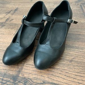 T strap black heel